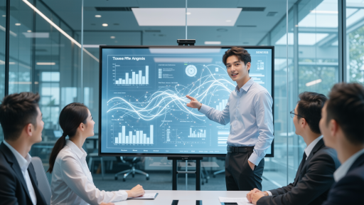 云计算技术研讨会现场，多位技术人员正在讨论，现代化会议室环境，投影屏幕显示技术图表